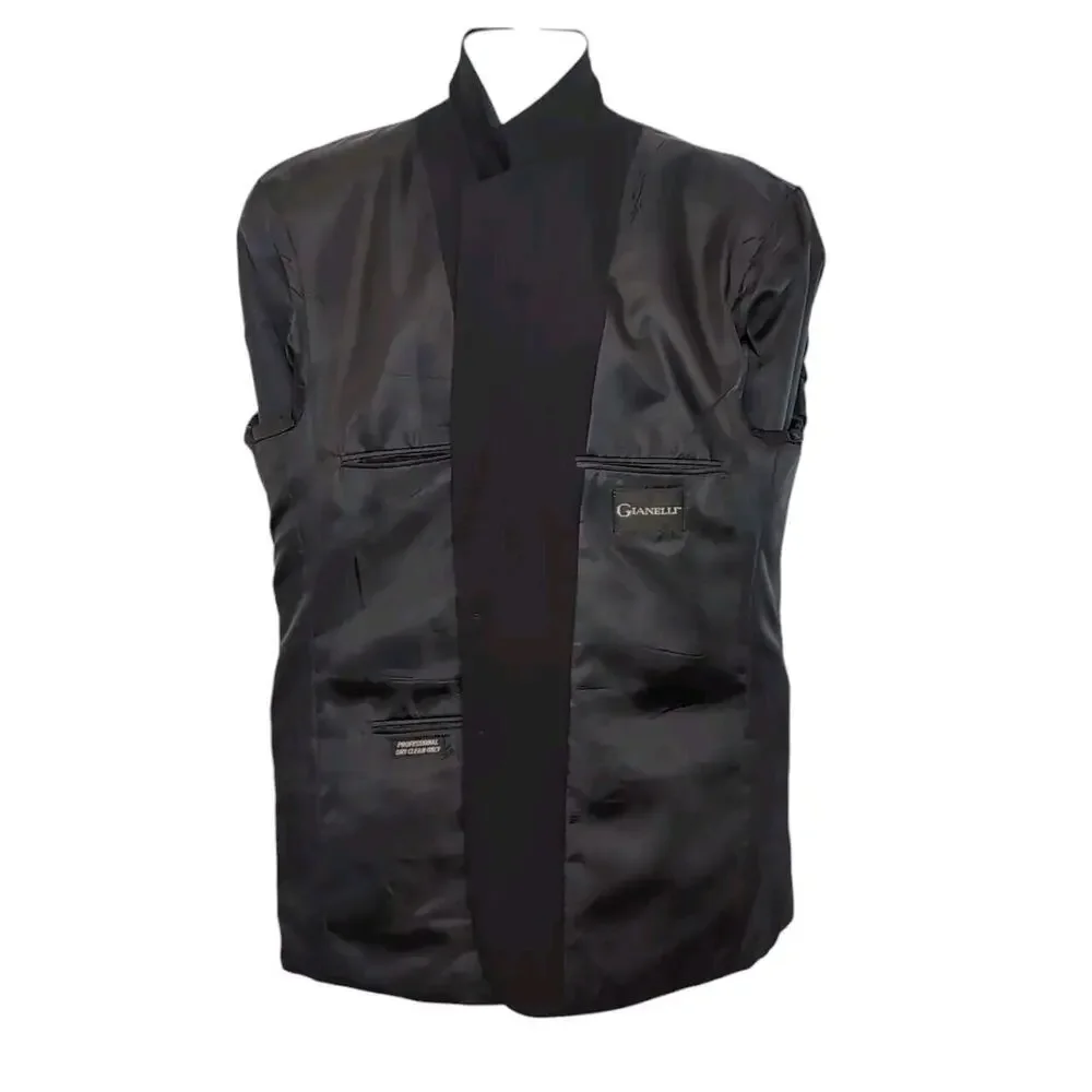 Gianelli Blazer Jacket Men's Size 44R Black Gold Buttons Polyester Wool‎ Blend
